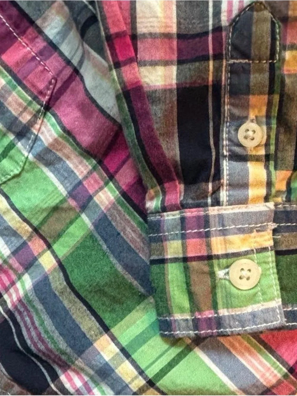 Gymboree Plaid Button-Down Shirt in Pink, Green, Navy
